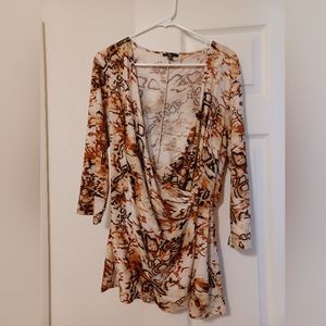 Milano Italy Womens Size XL Brown, beige, orange, black faux Wrap top